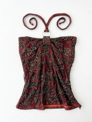 Maroon with Mesh broidered Overlay Halter 1