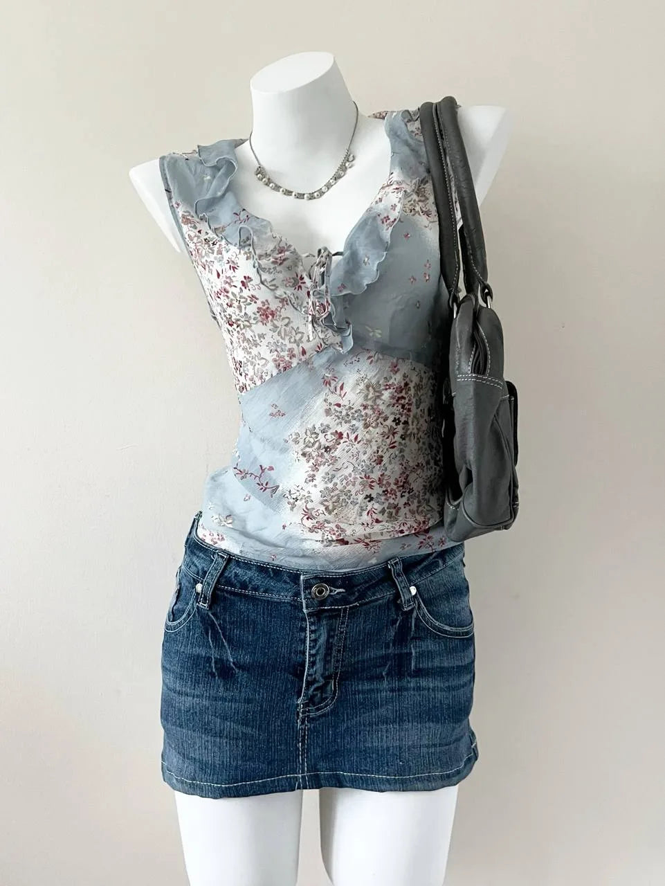 Medium Wash with Butterfly Embroidery Denim Skirt 1