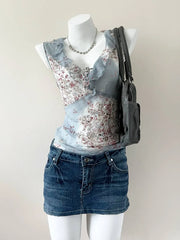 Medium Wash with Butterfly Embroidery Denim Skirt 1