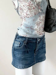Medium Wash with Butterfly Embroidery Denim Skirt 2