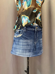 Medium Washed Embroidered Denim Skirt 2