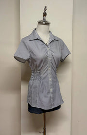 Monochrome Diagonal Striped Cinched Blouse 2
