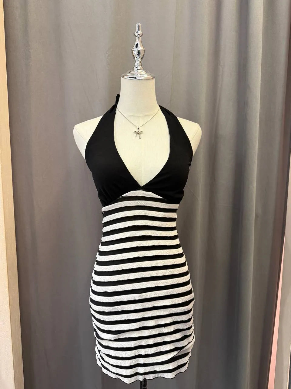 Monochrome Mini Halter Dress 1