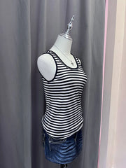 Navy and White Striped with Rhinestones Tank 2