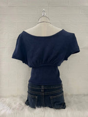 Navy Waffle Knit Slouchy Off Shoulder 2
