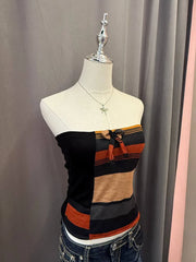 Orange Black Patterned Reworked Tube Top 2