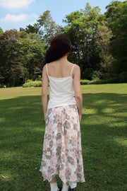 Pale Grey & Pink Asymmetrical Floral Midi Skirt 3