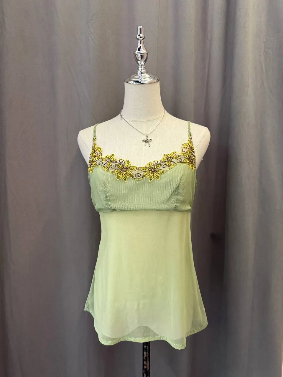Pastel Green Embroidered Neckline Cami 1 — image 1 of 3