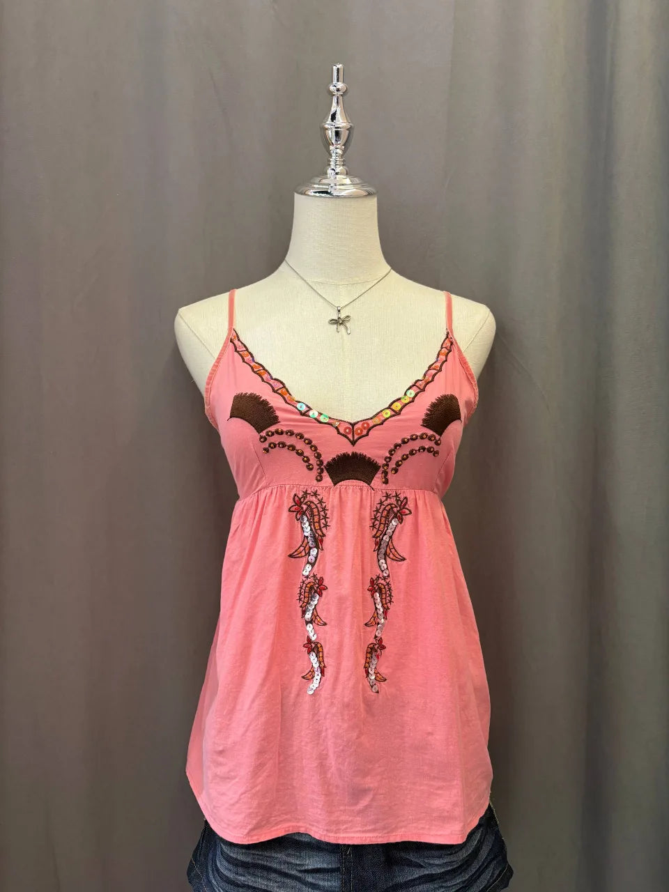 Peach Pink Embroidered Babydoll Cami 1