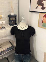 Picot Neckline Black Blouse 1