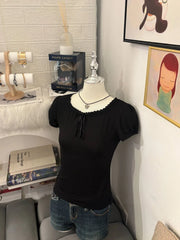Picot Neckline Black Blouse 2
