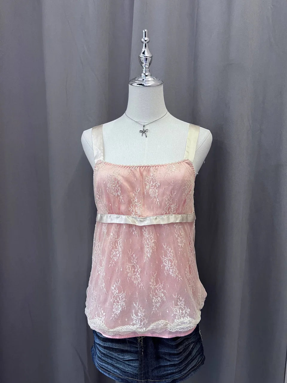 pink 2 layers cami with silk strap 1
