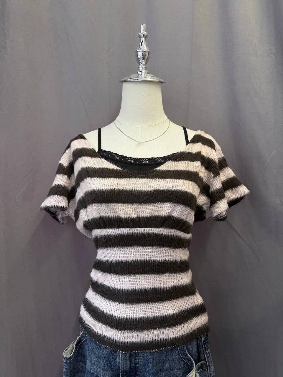Pink Brown Stripe Off Shoulder 1
