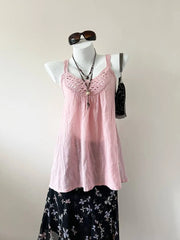 Pink Crochet Neckline Babydoll Tank 1