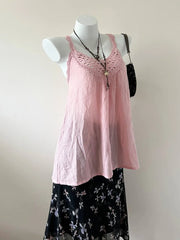 Pink Crochet Neckline Babydoll Tank 2