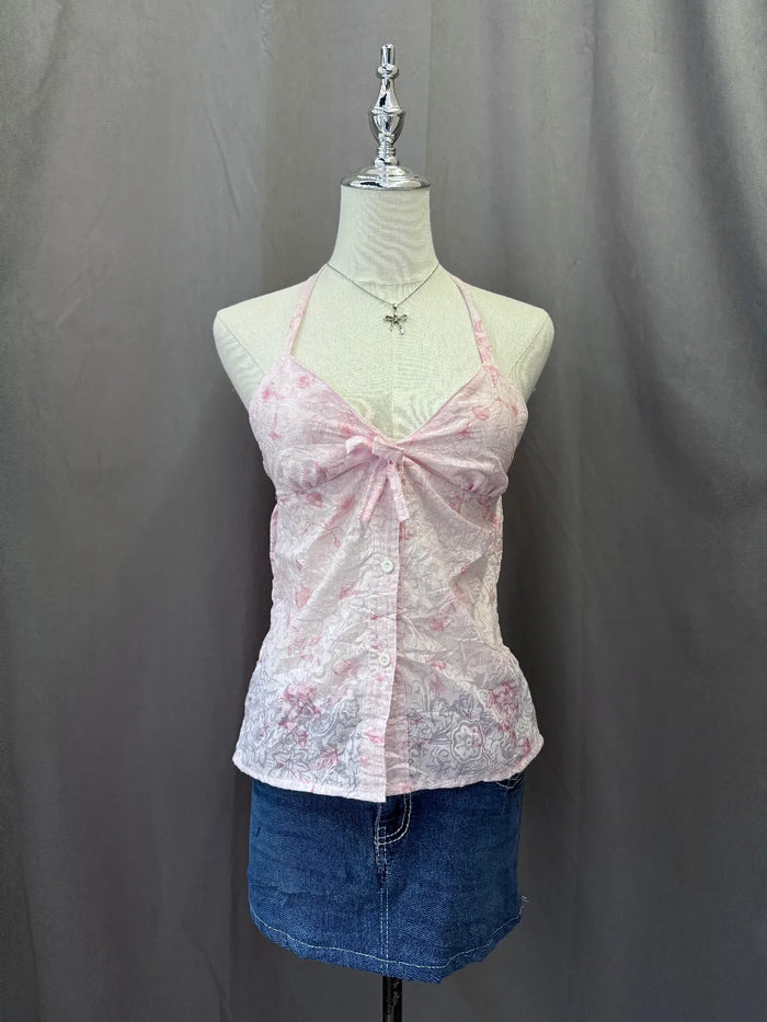 Pink Floral Halter Top 1