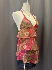 Pink Floral Printed Reworked Halter 2