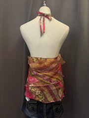 Pink Floral Printed Reworked Halter 3