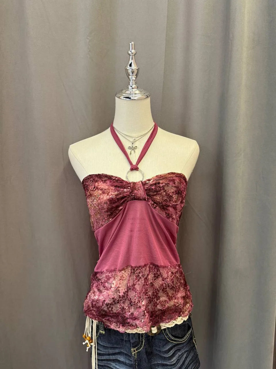 Pink Floral Reworked Halter (2-way) 1