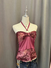 Pink Floral Reworked Halter (2-way) 2