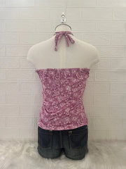 Pink Flower Reworked Halter (2-way) 2