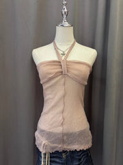 Pink Glittery Sheer Reworked Halter 1