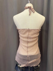 Pink Glittery Sheer Reworked Halter 3