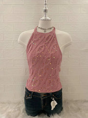 Pink Knitted Shimmery Halter 1