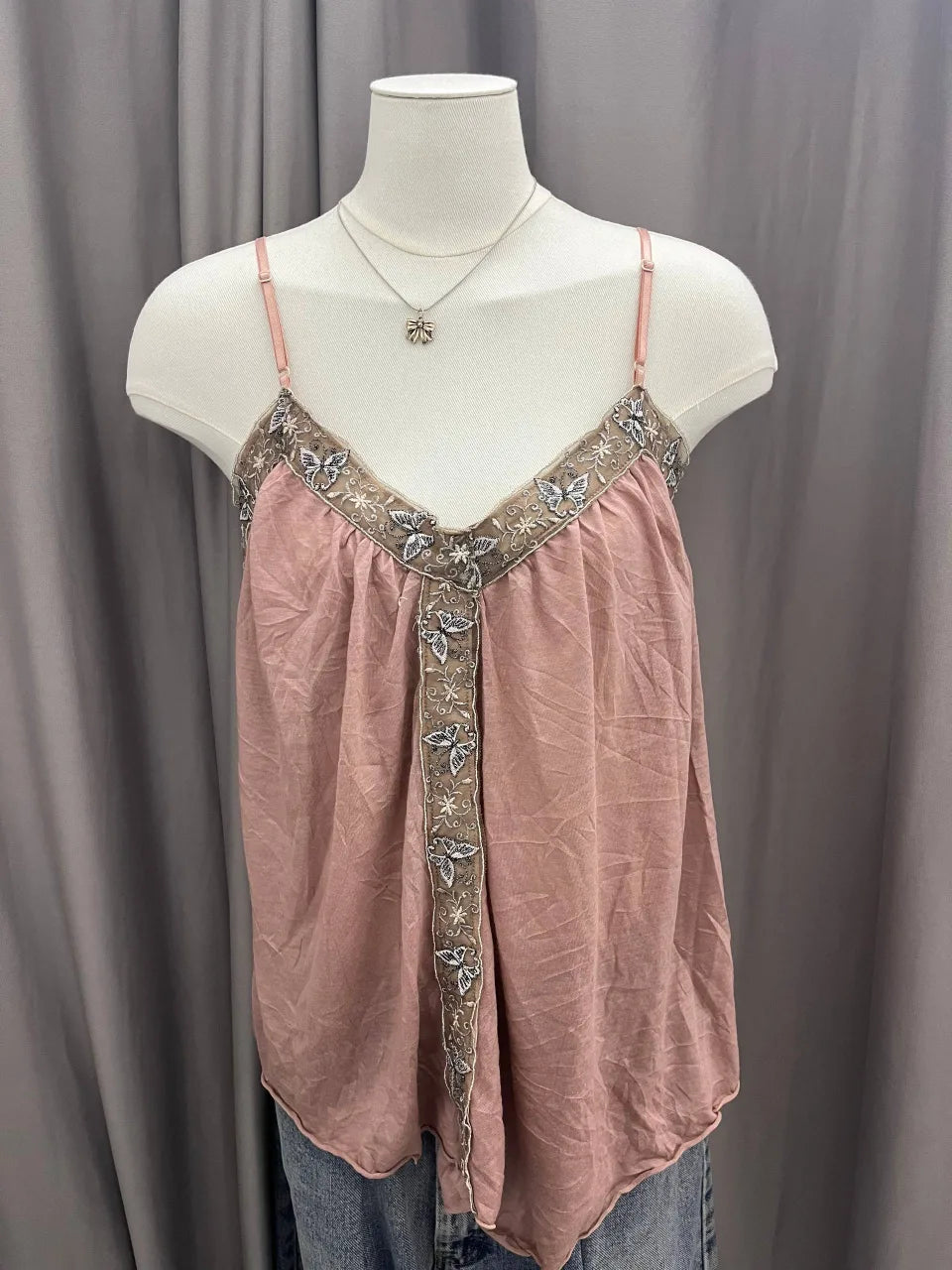 Pink Lace Cami with Flower Embroidery 1 — image 1 of 3