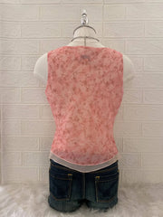 Pink Mesh Overlay Floral Tank 2