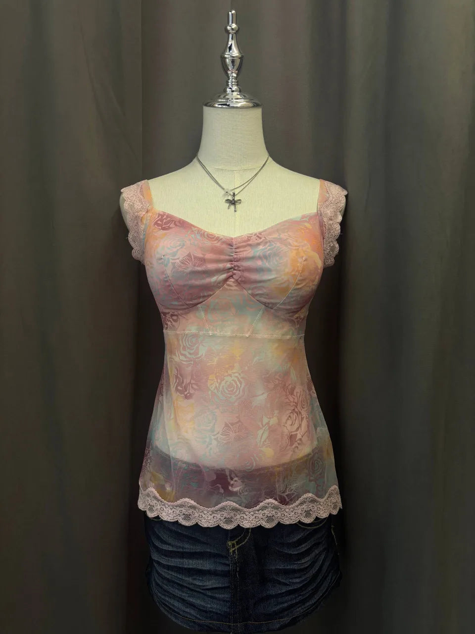 Pink Printed Lace Cami 1