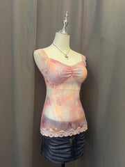 Pink Printed Lace Cami 2