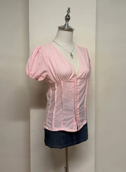 Pink Puff Sleeve Blouse 2