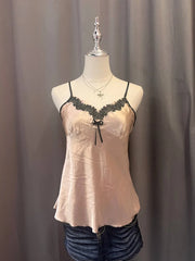 Pink Satin Cami with Black Details 1