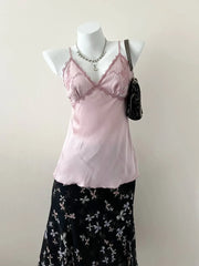 Pink Satin Mesh Embroidered Bust Cami 1