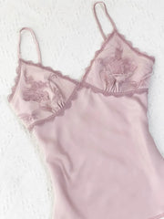 Pink Satin Mesh Embroidered Bust Cami 5