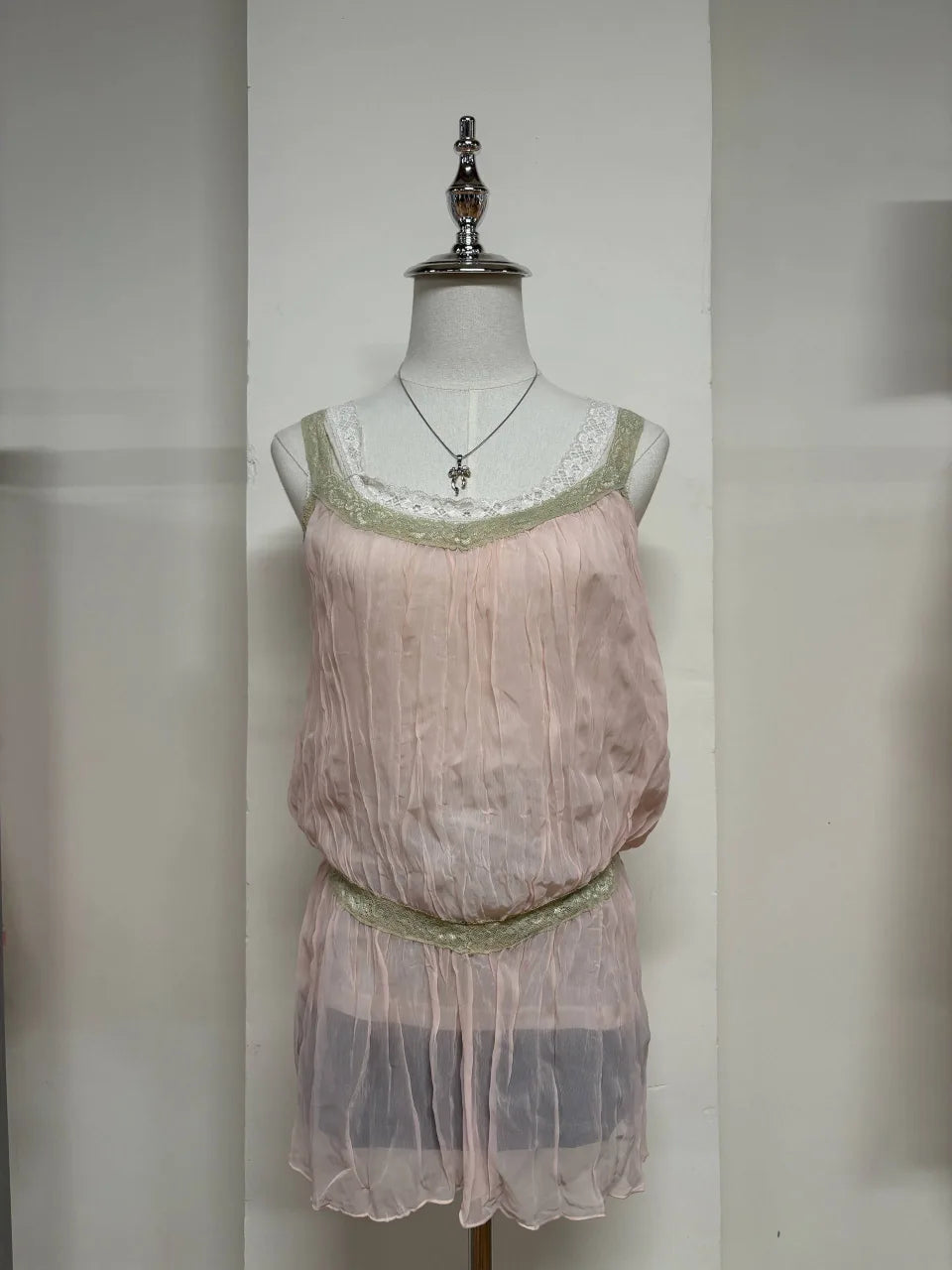 Pink with Green Lace Camis 1