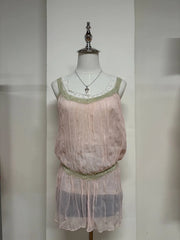 Pink with Green Lace Camis 1