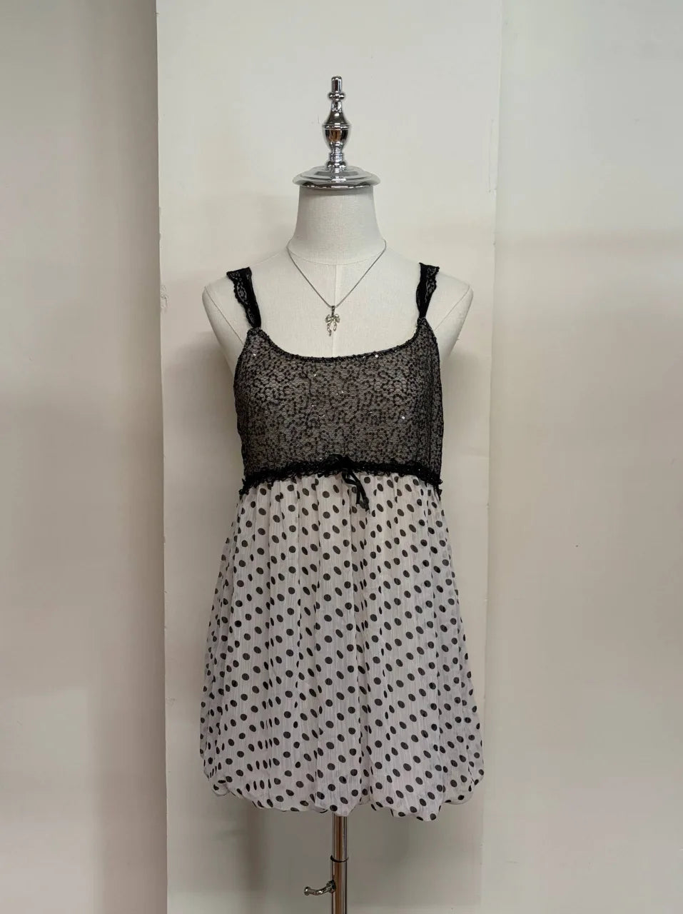 Polka Dot Sequinned with Lace Straps Cami 1