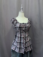 Purple Plaid Babydoll Blouse 2