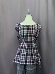 Purple Plaid Babydoll Blouse 3