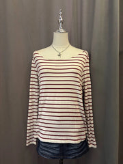 Red and White Striped Long Sleeve Off-Shoulder Top 1