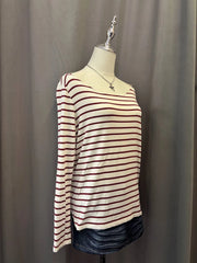Red and White Striped Long Sleeve Off-Shoulder Top 2
