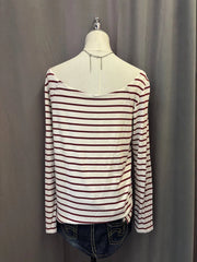 Red and White Striped Long Sleeve Off-Shoulder Top 3