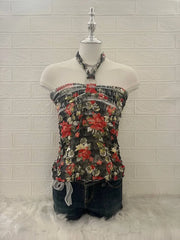 Red & Black Flower Reworked Halter (2-way) 1