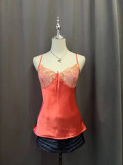 Red Embroidered Satin Cami 1