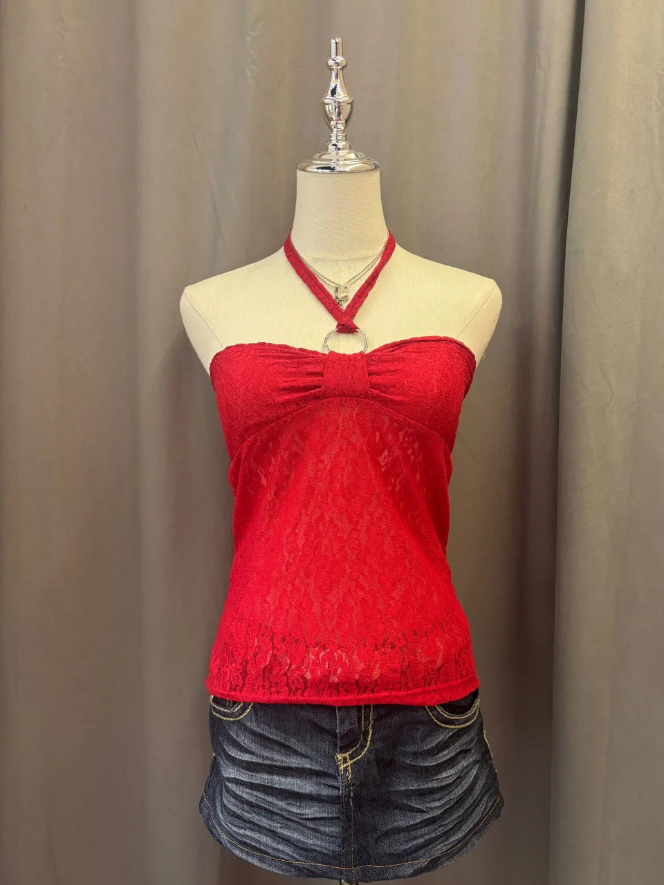 Red Lace Reworked Halter 1