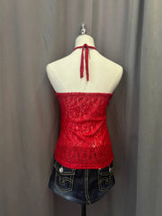 Red Lace Reworked Halter 3