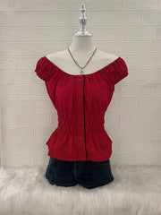 Red Milkmaid Reworked Blouse 1