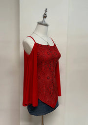 Red Shimmery Handkerchief Hem Drop Shoulder Cami 2